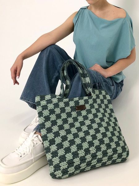 Велика жіноча сумка в клітинку ручної роботи checkered bag